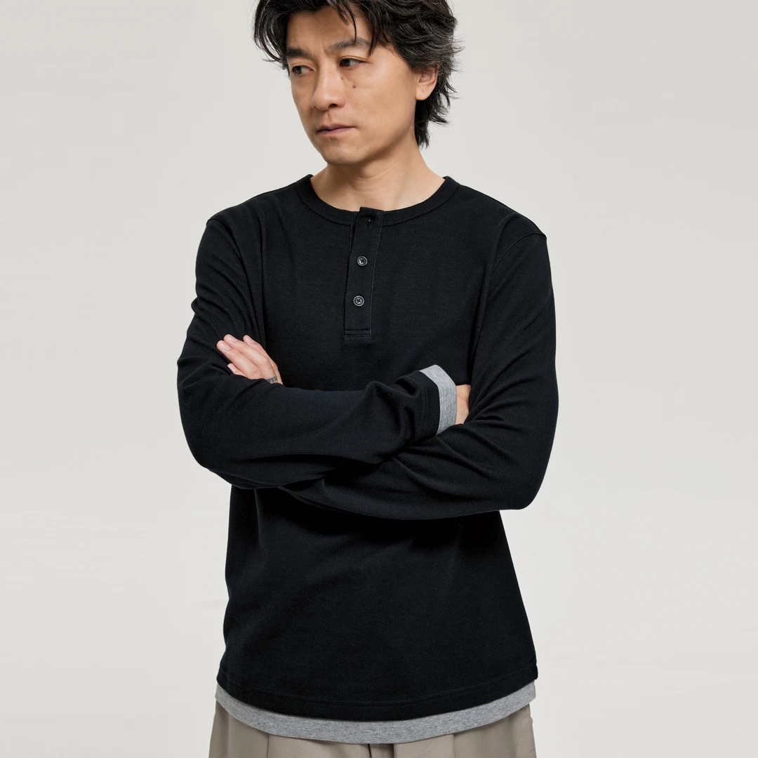 DIKUAI2025秋季新品亨利领假两件长袖T恤