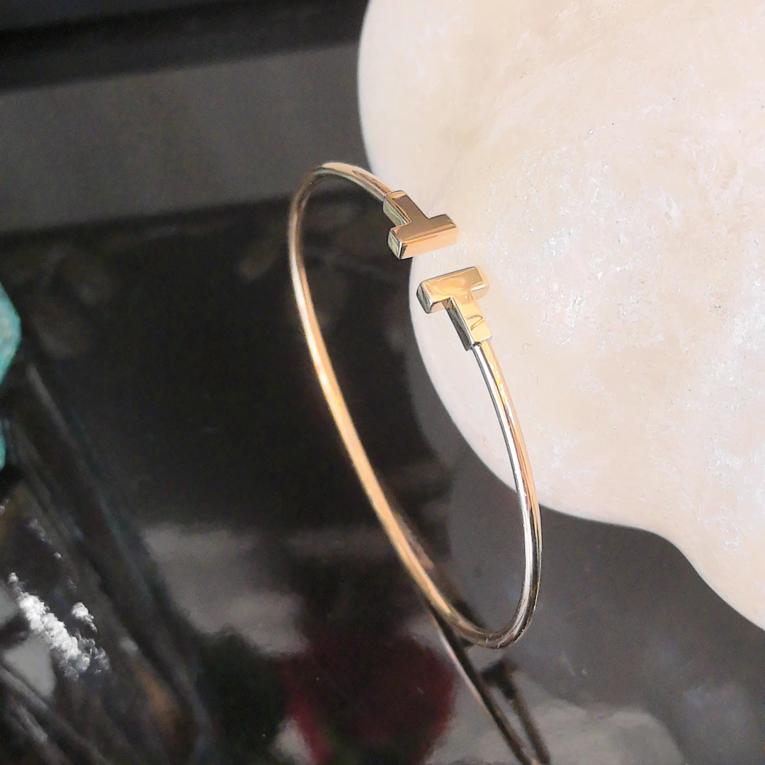 99新 Tiffany & Co./蒂芙尼 双T手镯/K18YG/#15/S号