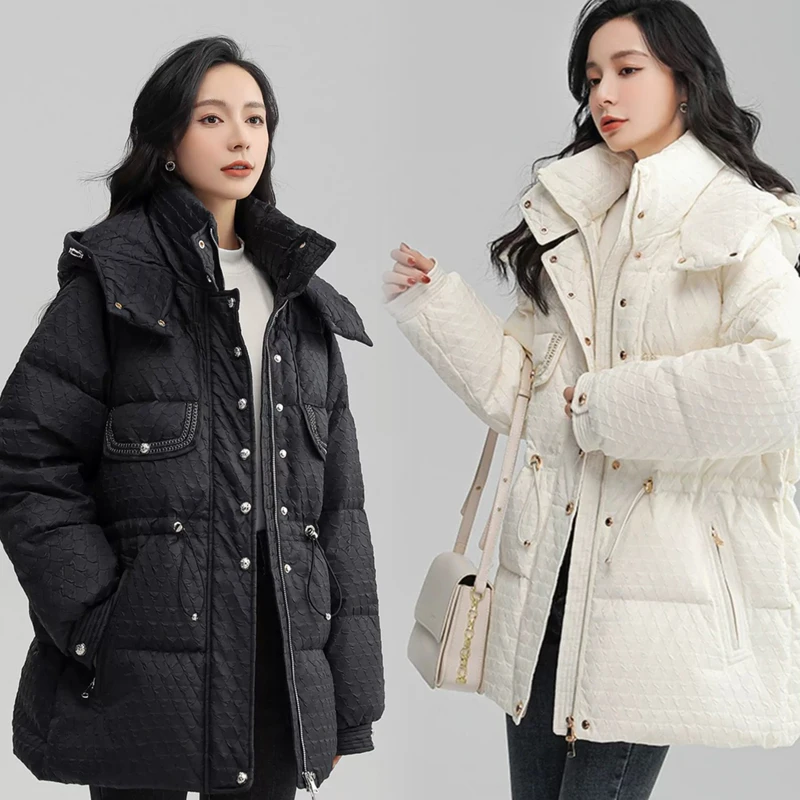 橙子家剪标女装秋冬时尚收腰小个子连帽高级感气质连帽羽绒服