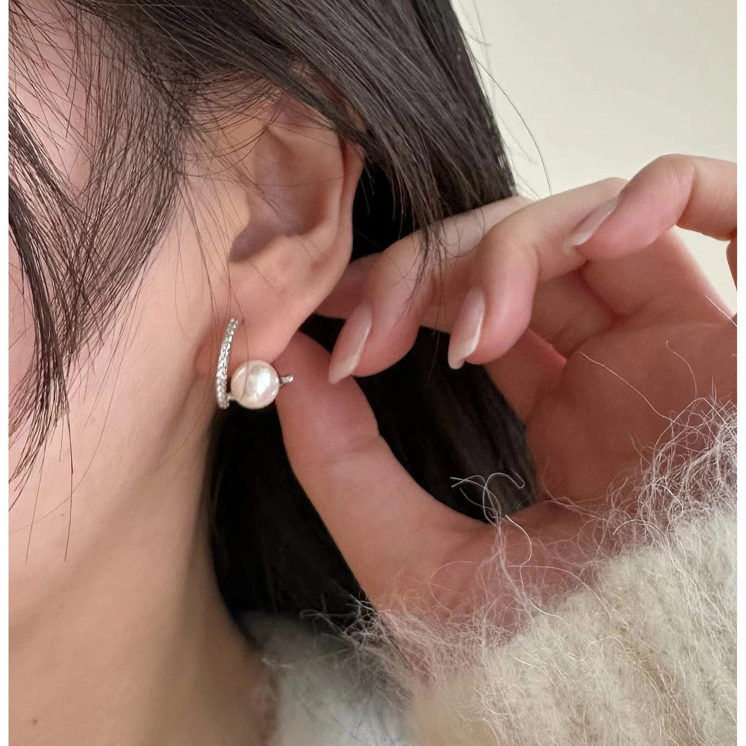 925银耳饰 珍珠镶钻耳扣女925纯银名媛风温婉精致气质甜美小巧