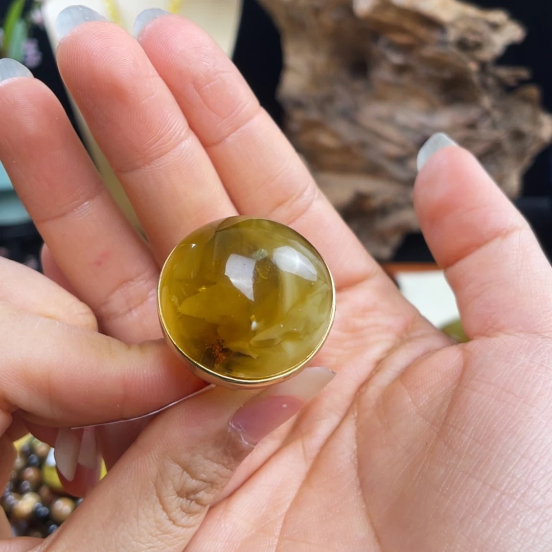 【闪购商品】琥珀珠宝奇石银S925镀金镶嵌