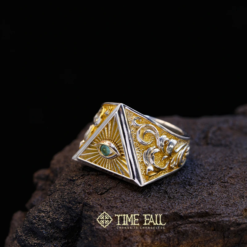 925银戒指 TimeFall 全视之眼戒指-下陷金 原创设计男士潮流个性