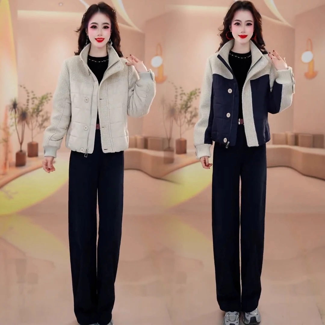 时尚立领短款棉服女2025冬季新款洋气减龄显瘦百搭加厚拼接外套潮