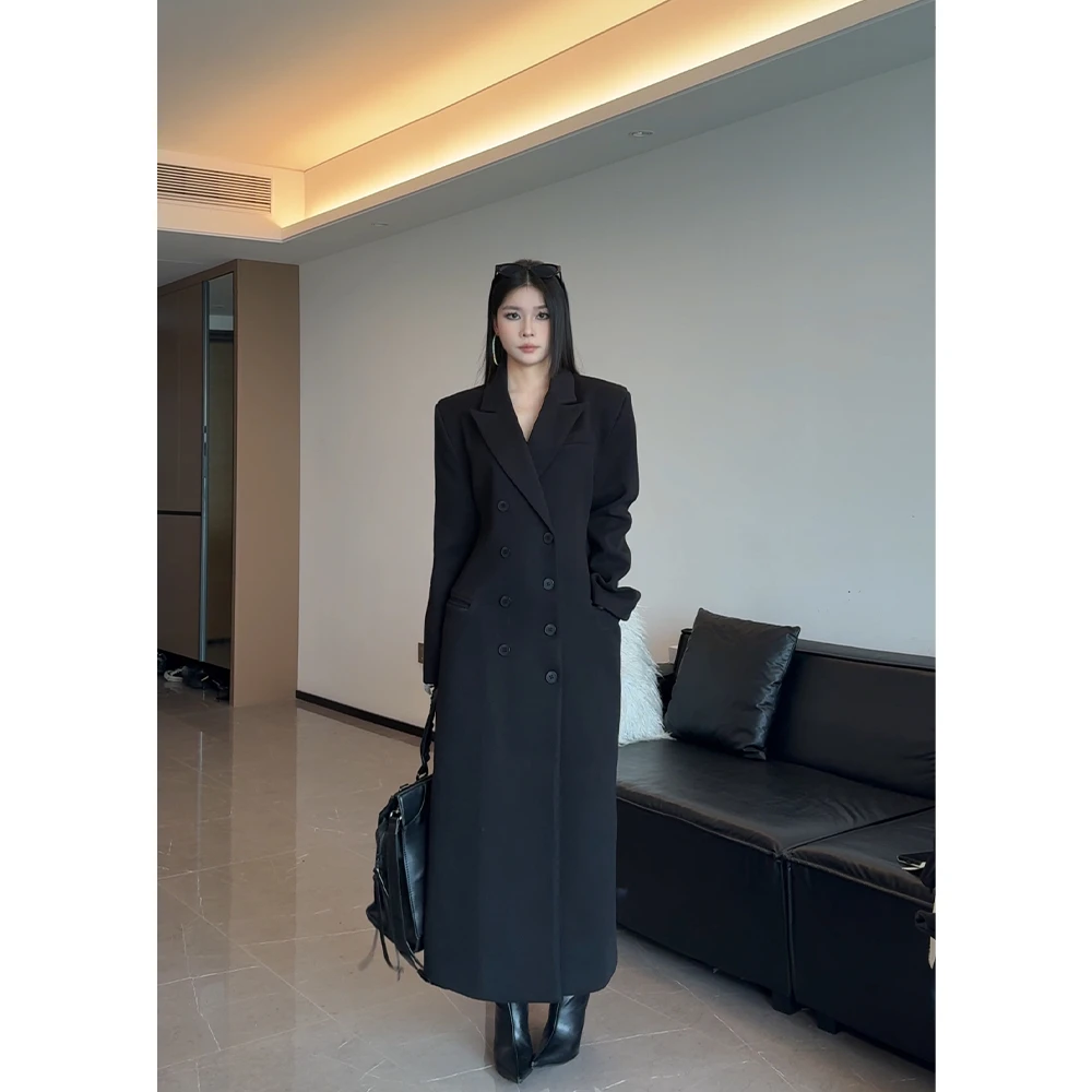 【JUJU】“沙漏腰大衣”秋冬简约高级不规则双排扣毛呢大衣夹棉加厚