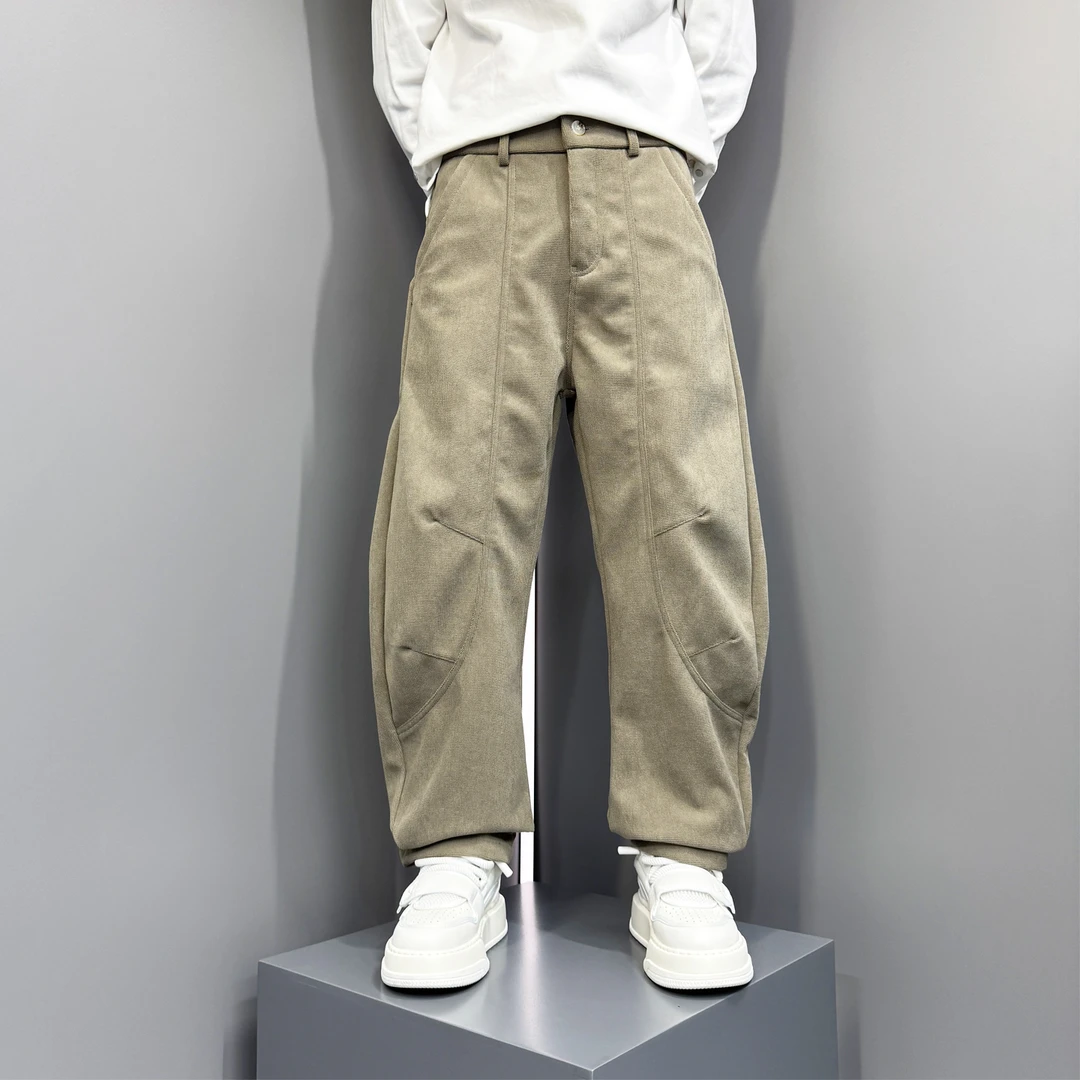 2025秋冬新款美式潮牌灯芯绒纯色弯刀休闲裤裤男款痞帅加厚哈伦裤