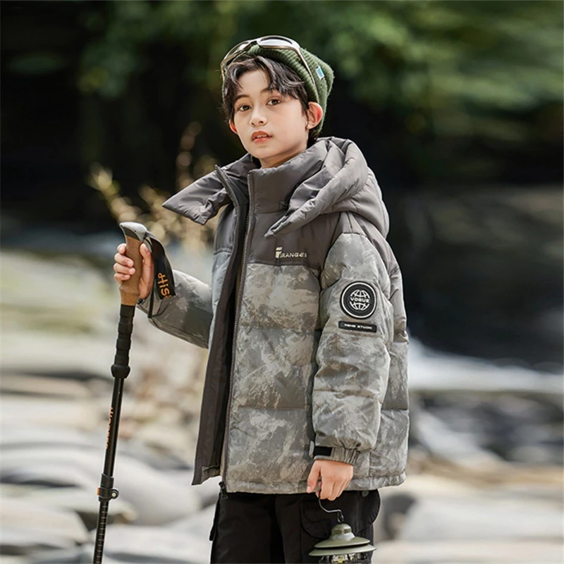 儿童秋冬季新款男童中大童冬装外套加厚迷彩男孩童装保暖韩版宽松