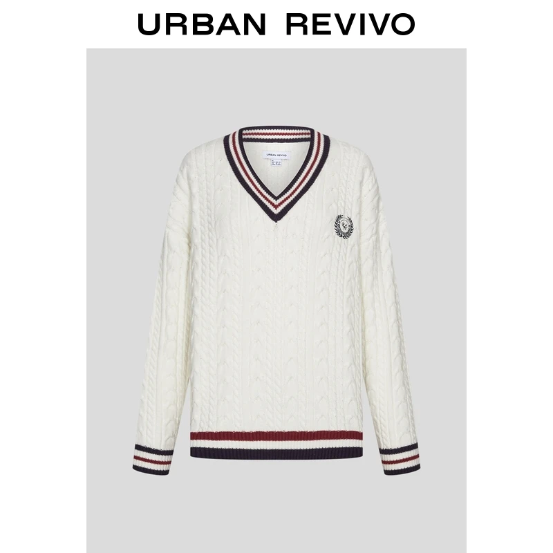 UR2025冬季新款女装学院风绞花肌理V领针织衫UYY950127