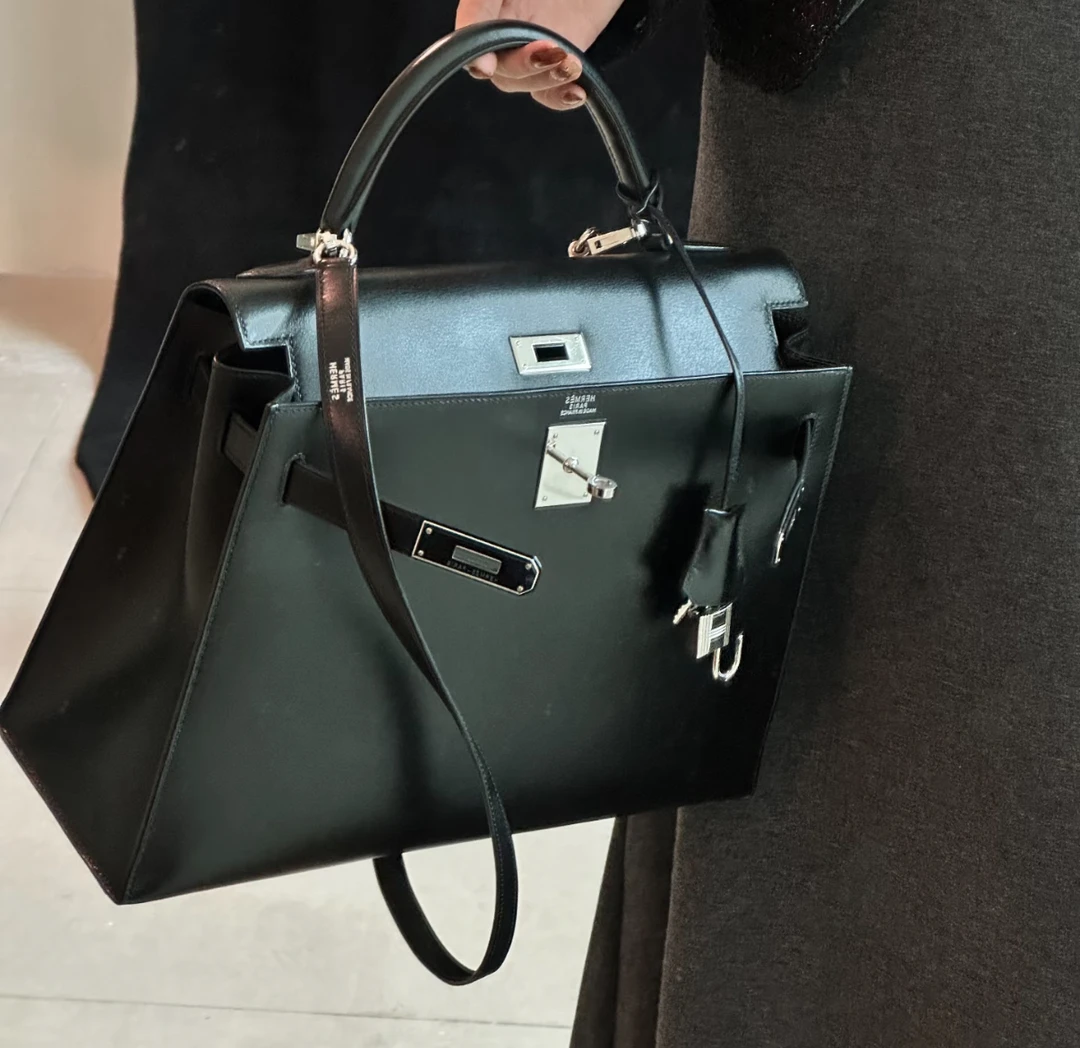 99新 Hermes/爱马仕 kelly32 黑银 box 框C刻