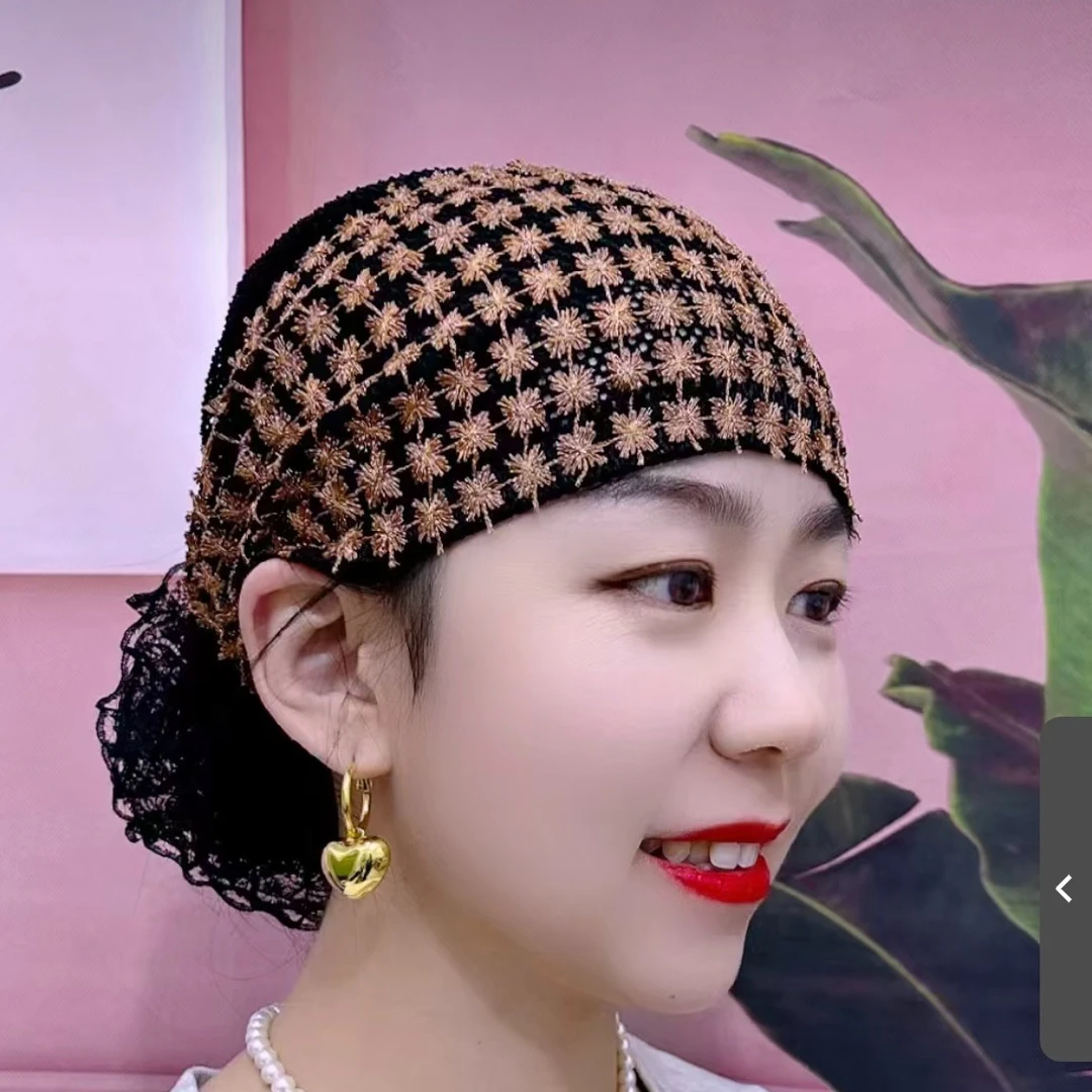 【正品】镂空梅花亮丝大花包头遮白发帽轻薄透气百搭发带帽薄款帽女