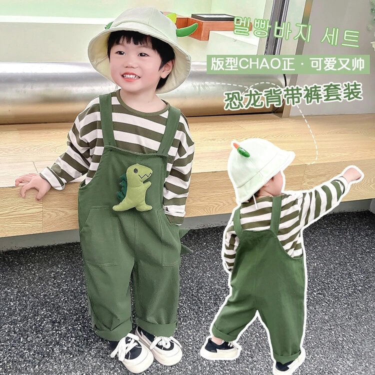 男童春装背带套装2025新款儿童小童韩版洋气宝宝春秋款背带裤套装