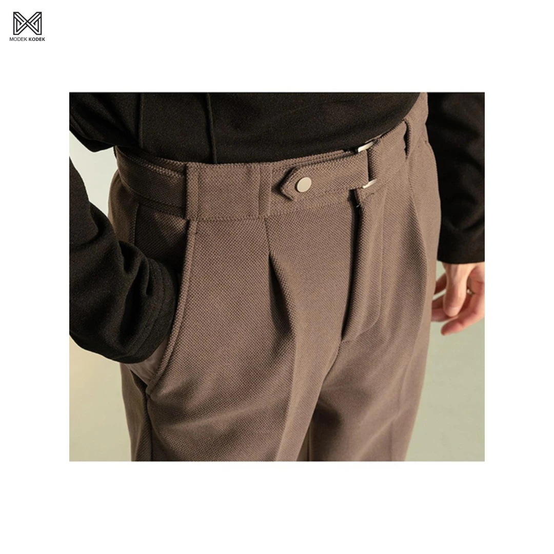 MODEK KODEK卡扣设计感西裤秋冬款高腰毛呢裤子休闲直筒西装长裤