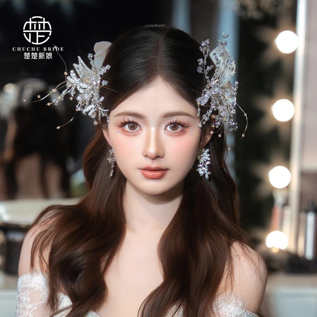 新款结婚礼服发饰婚纱头饰新娘造型超闪晶珠发夹韩式大气超仙森系