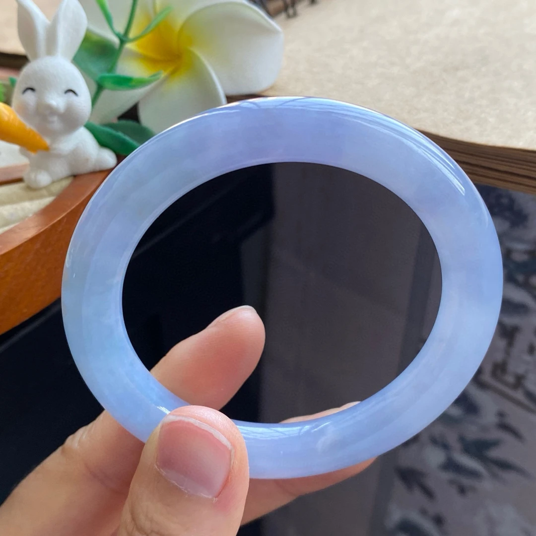 3.14批1824号翡翠手镯55-10.1-9.7冰蓝紫圆条！动人的梦幻色彩！