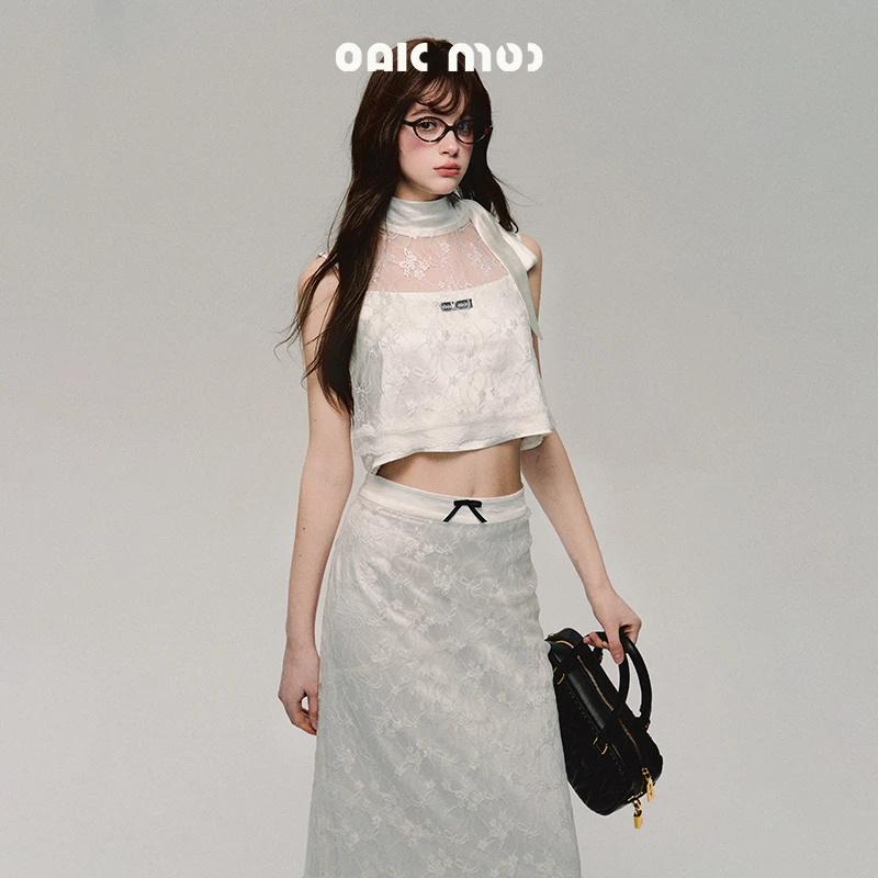 新OAKMOO"时间的河"栀子白重工肌理感套装女夏季高级感上衣半身裙