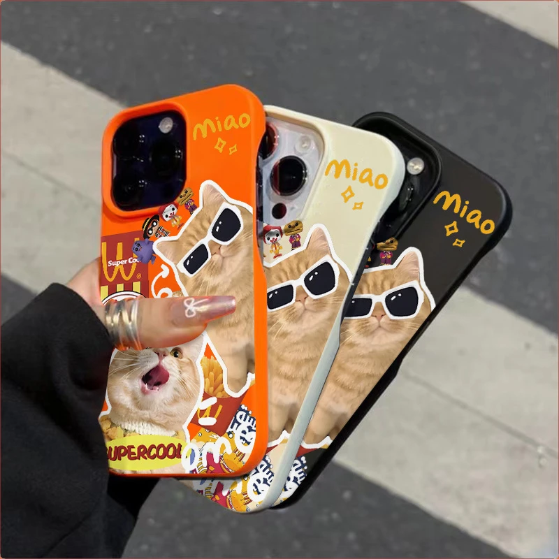 M记薯条猫咪用于苹果手机壳16promax保护15防摔14半包软壳13褶皱x