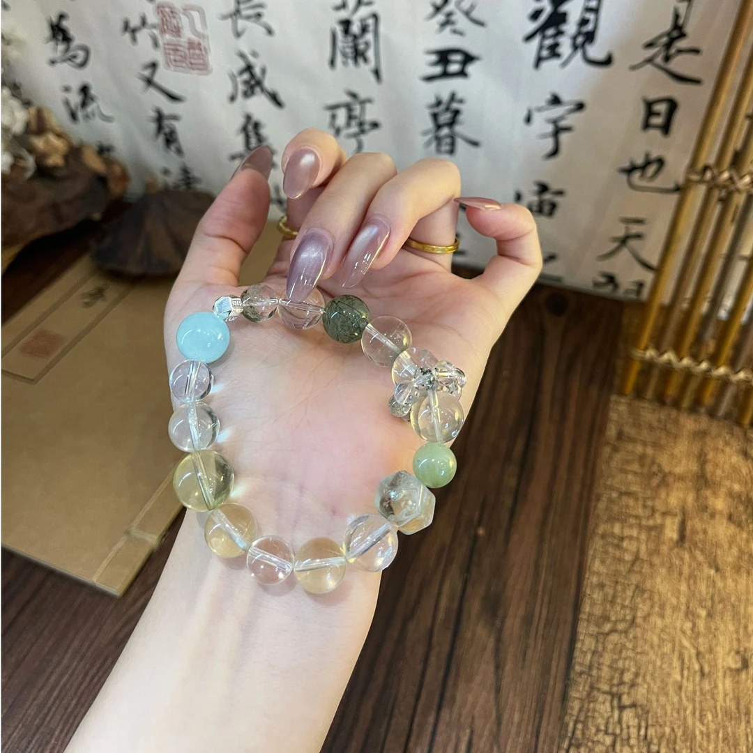 【处女座】天然绿幽灵+绿发晶+绿阿塞+925银设计师款-多样性发其一