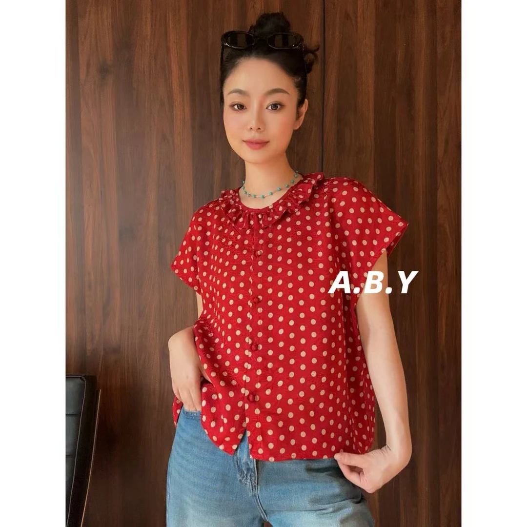 【千千阙歌】国风气质木耳边波点宽松设计师衬衫【250620-3】