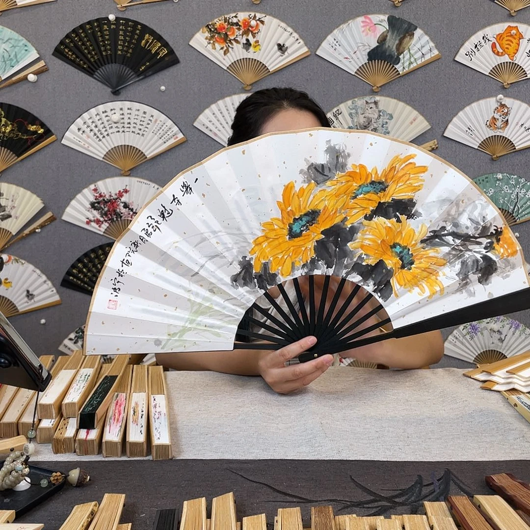 国画10寸-仿乌木福利折扇（默认粘好）