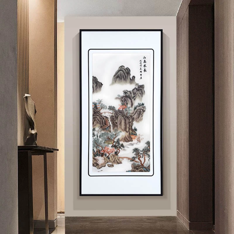 山高水长苏绣精品客厅挂画入户玄关装饰画新中式山水刺绣壁画国风