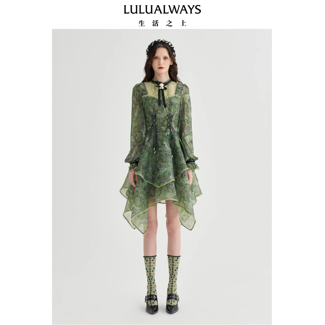 LULUALWAYS【商场同款】25春季新款法式浪漫飘逸花稿层次感连衣裙
