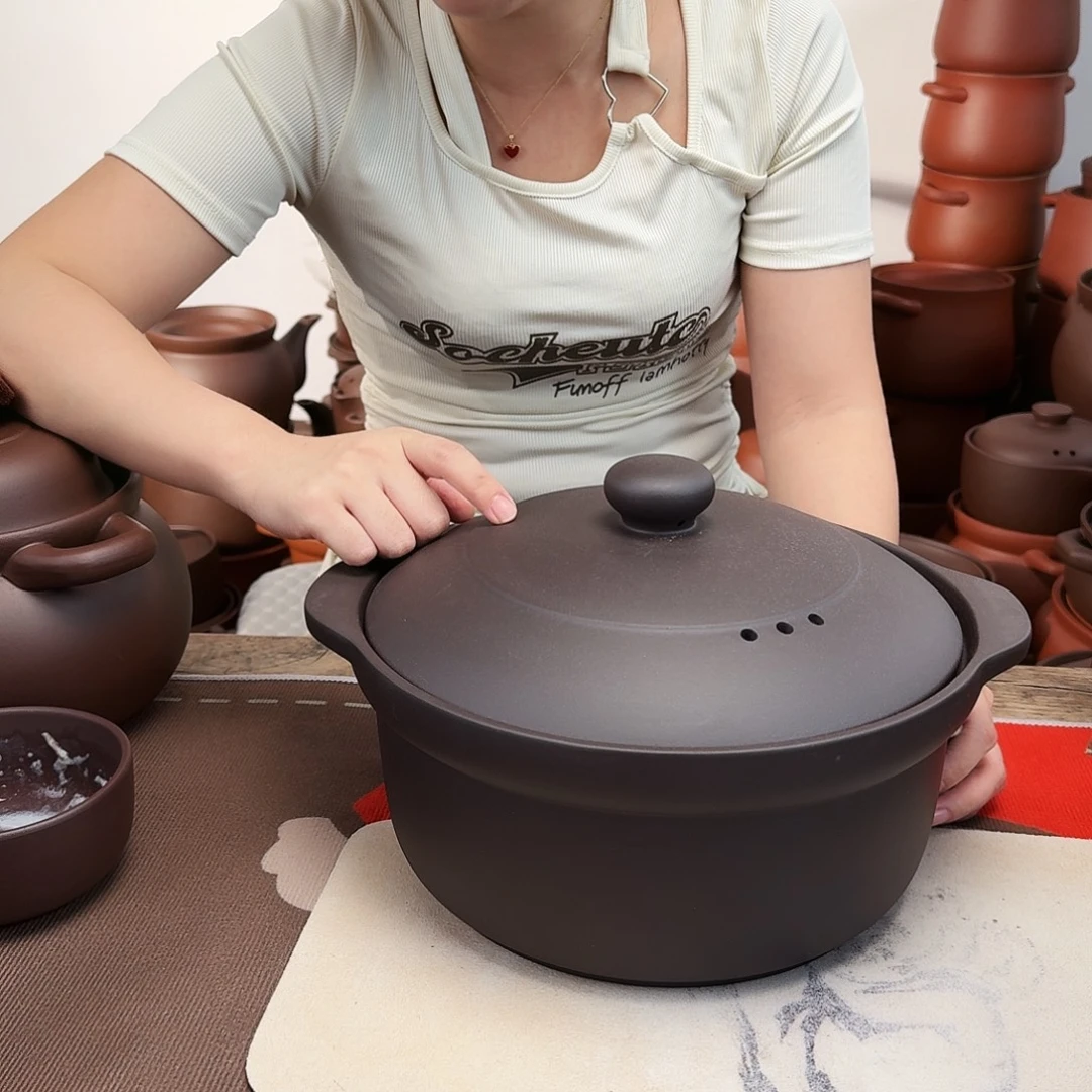 紫砂砂锅5升老紫泥的