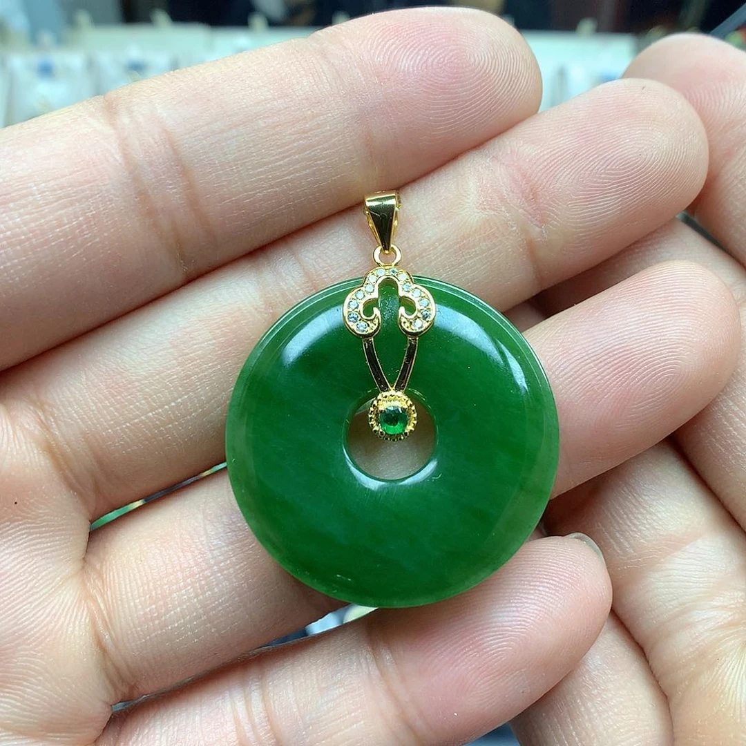 和田玉（碧玉）颈饰银S925镀金镶嵌30mm