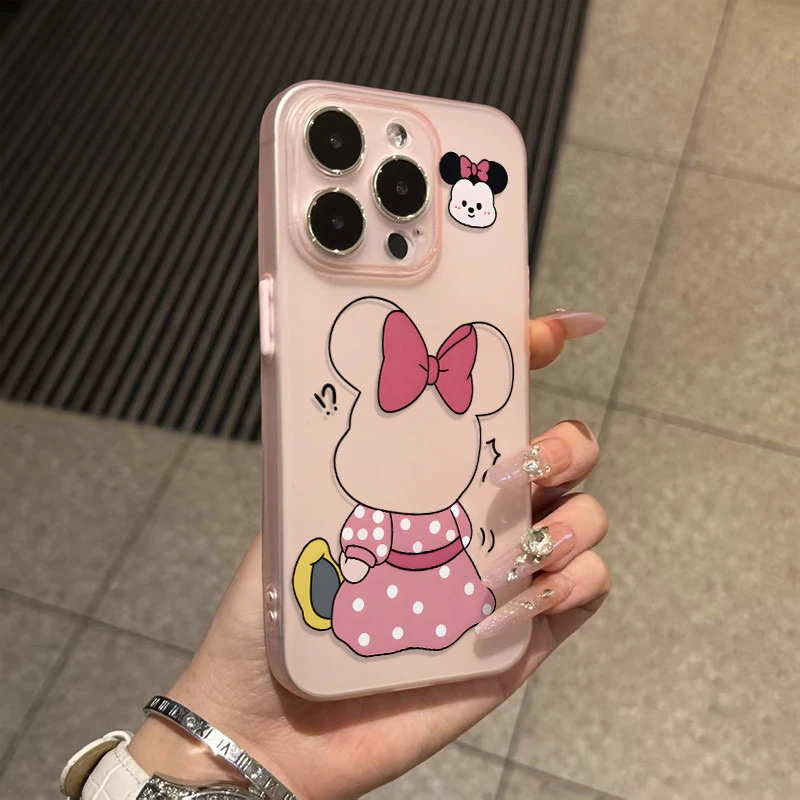 半透磨砂米妮背影适用苹果16Promax手机壳iPhone15趣味14女13防摔