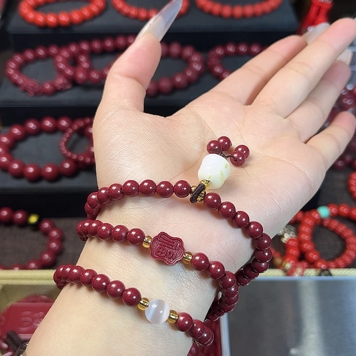 天然辰砂含尘砂三圈手串