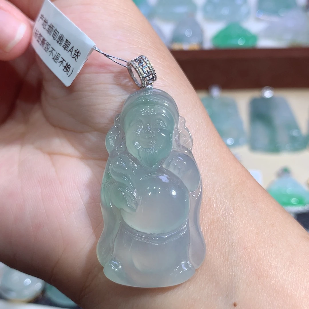 吊坠(不含链)18K金镶嵌翡翠财神爷