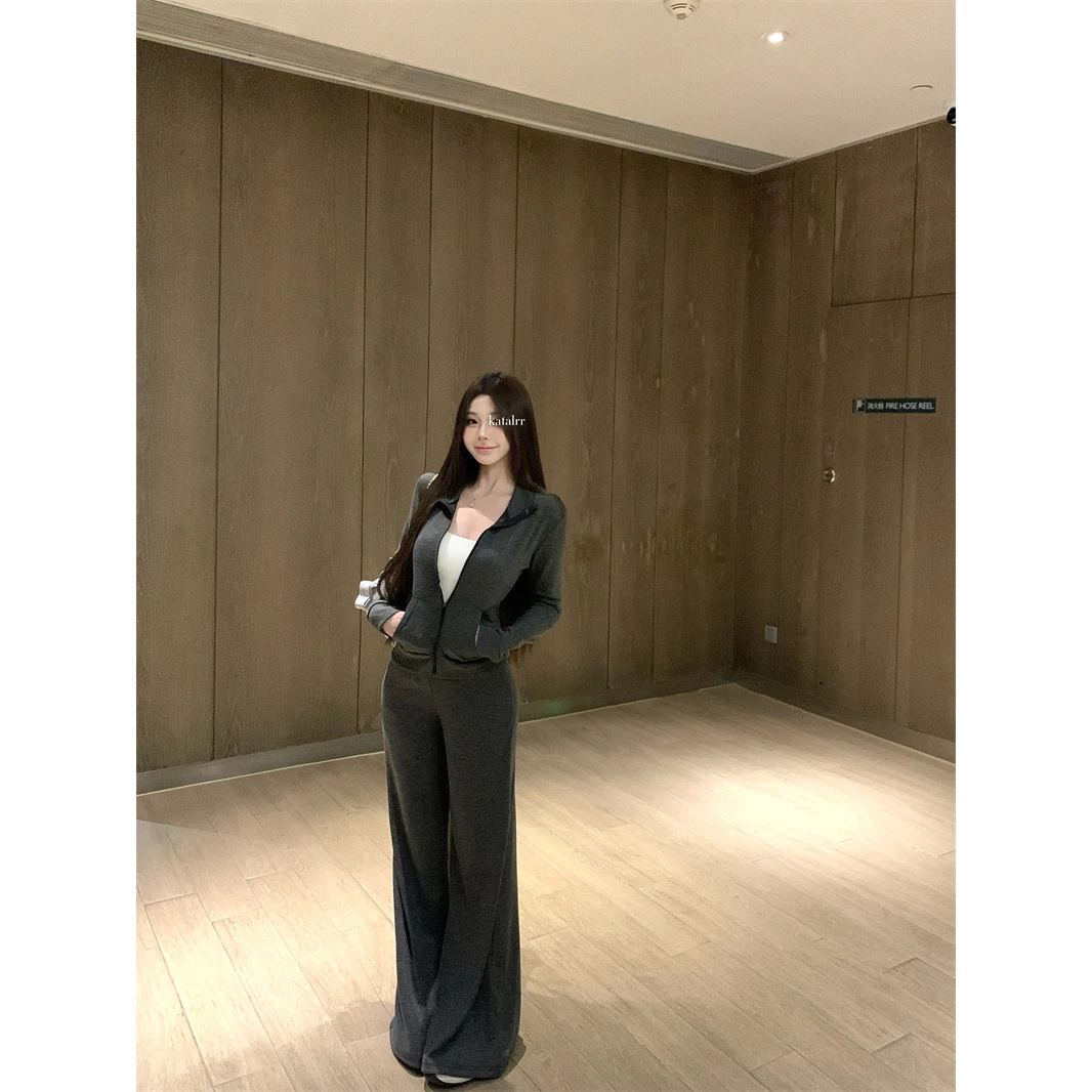 实拍实价  老钱风条纹立领修身运动休闲套装