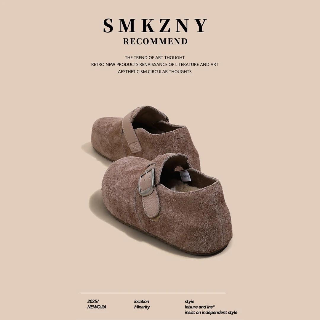 沙色勃肯鞋女2025新款冬季百搭厚底单鞋一脚蹬时尚软面软底女鞋子