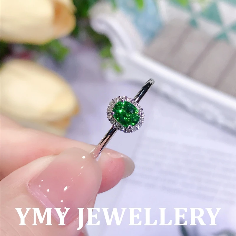 MM 天然沙弗莱18K白金戒指 彩色宝石时尚戒指042138