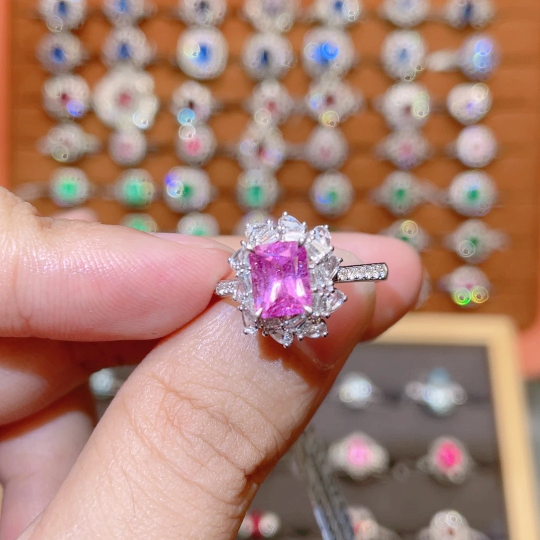 彩色蓝宝石18K金镶嵌戒指2.15ct 无烧粉