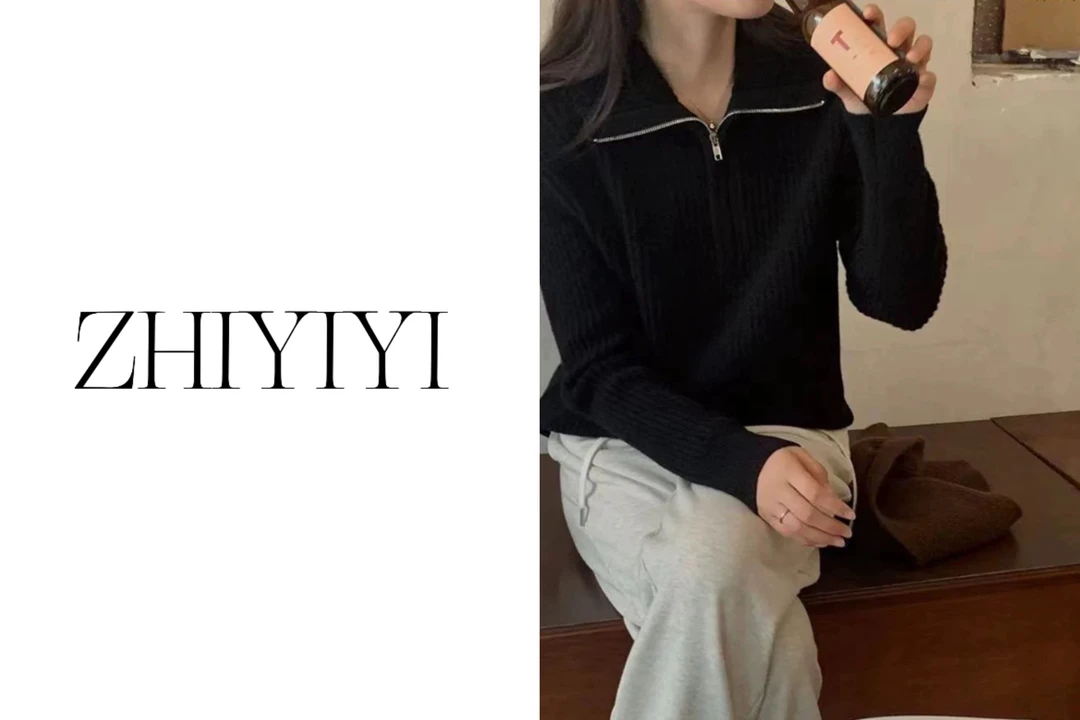 【ZHIYIYI】娟子推荐 1467半拉链安迪绒翻领针织衫慵懒打底