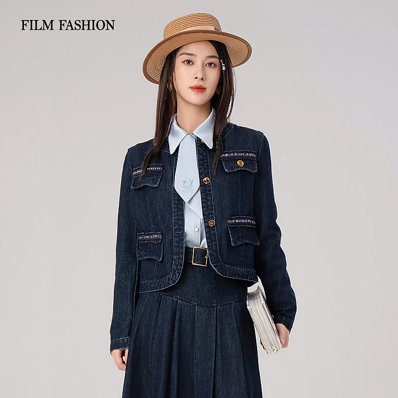 一电影一时装春季法式小香风牛仔外套女短外套时尚休闲FFDG113450