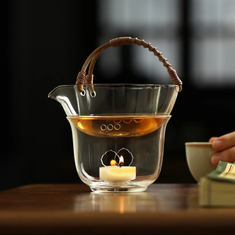 德白高硼硅玻璃藤编公道杯家用功夫茶具泡茶杯茶海烤茶暖茶温茶器