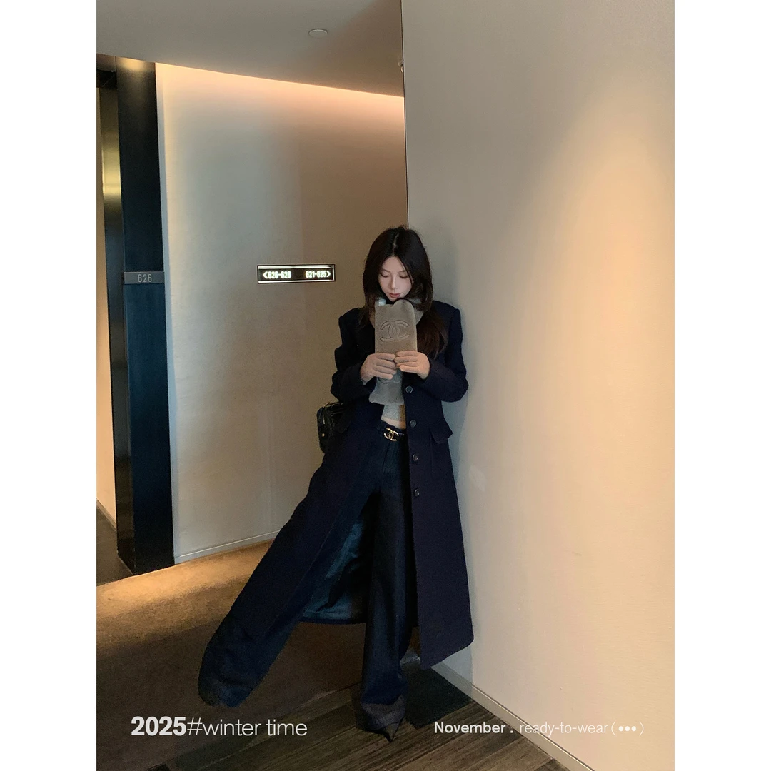 SUNONEONE 100羊毛修身加厚长款呢子大衣女冬斗篷毛呢外套H1610W