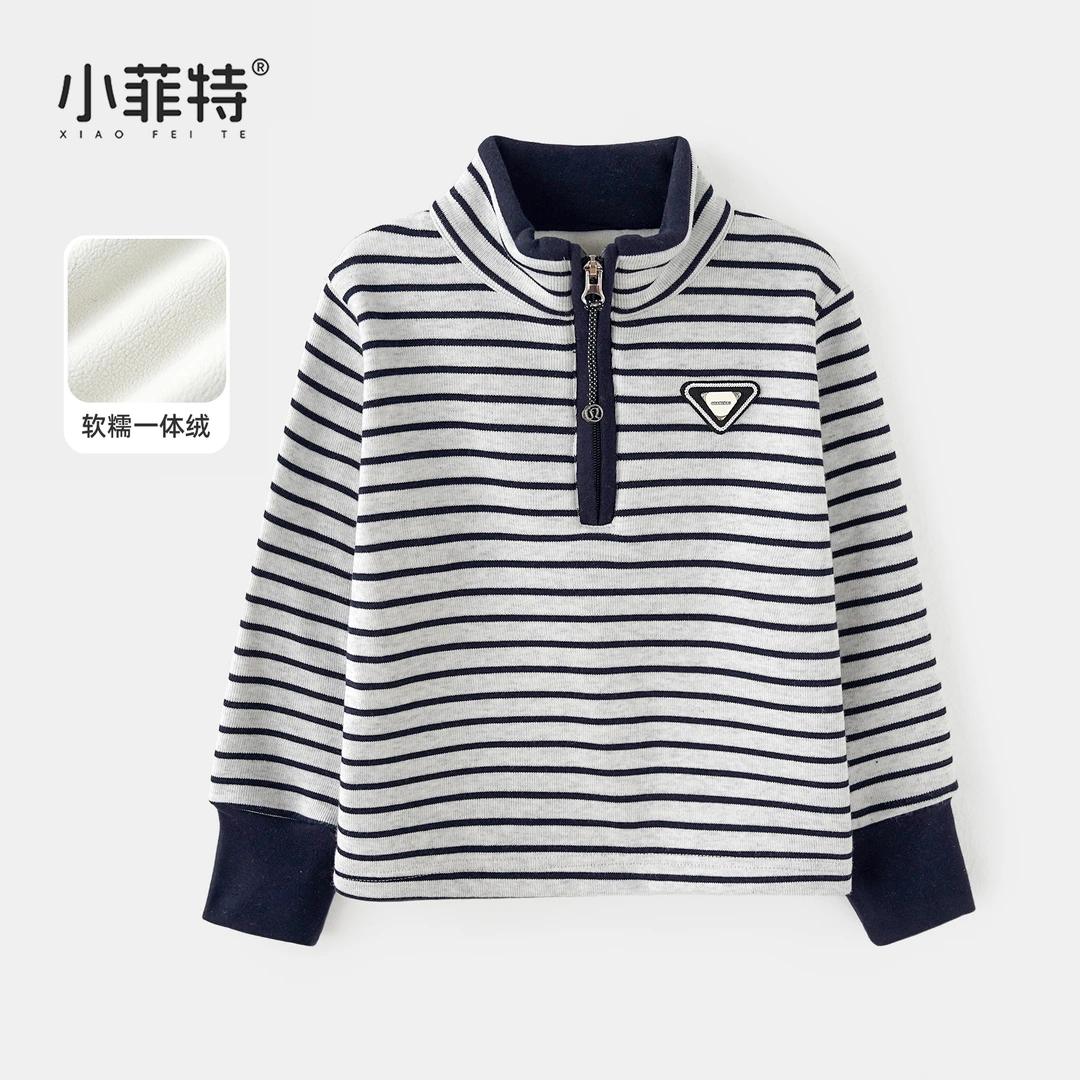 小菲特女童冬加绒卫衣中大童条纹保暖上衣儿童加厚衣服BGYD56489