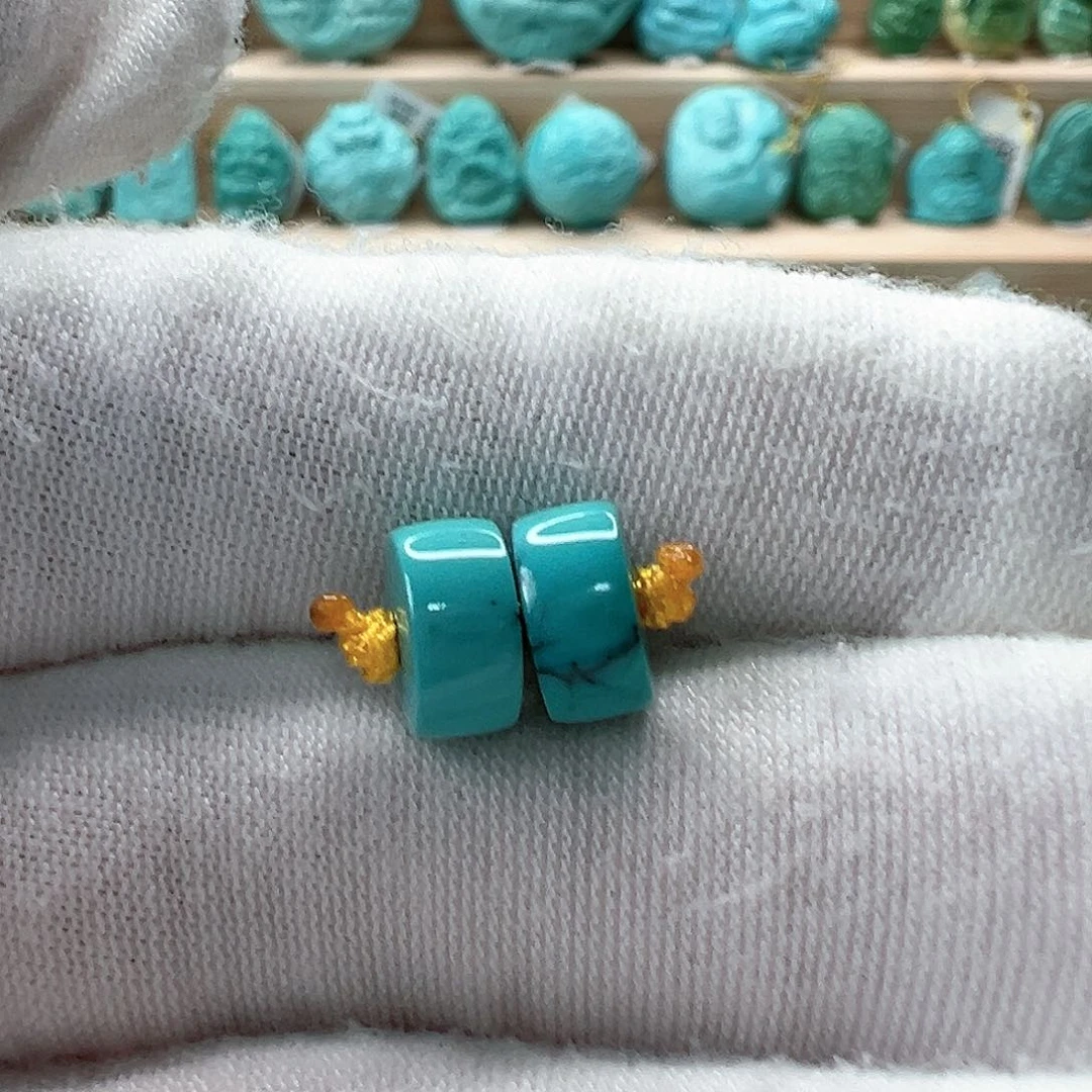 未镶嵌绿松石直切对珠 8x4mm