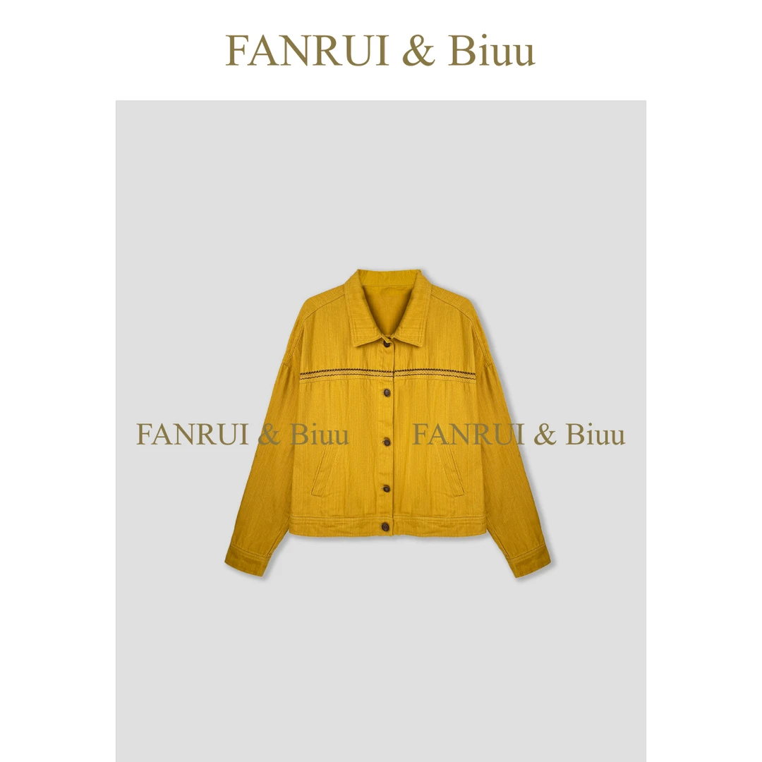 FANRUI/泛芮「松间拾秋」100棉复古条纹设计感宽松长袖短外套B17404