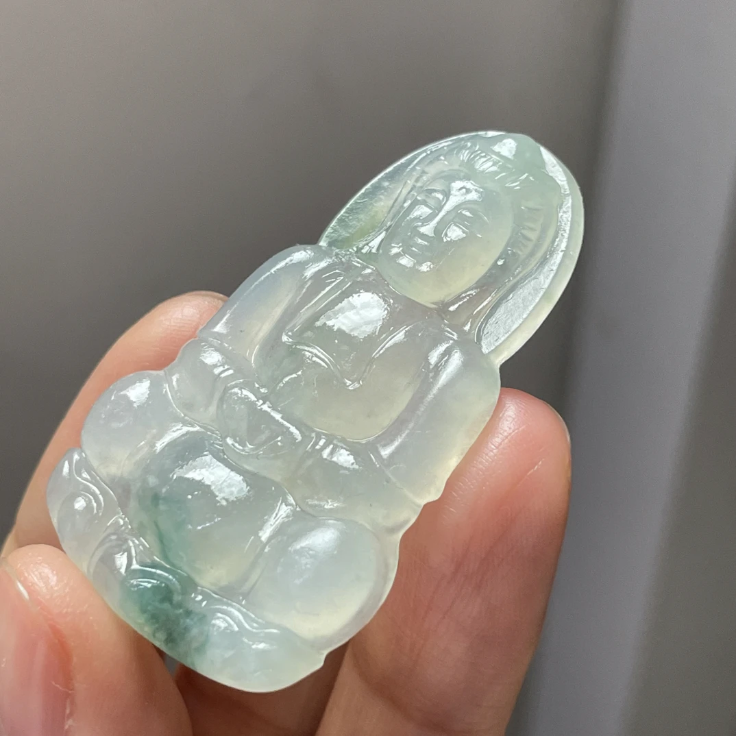 冰种飘绿毛货大观音吊坠种老底子细腻