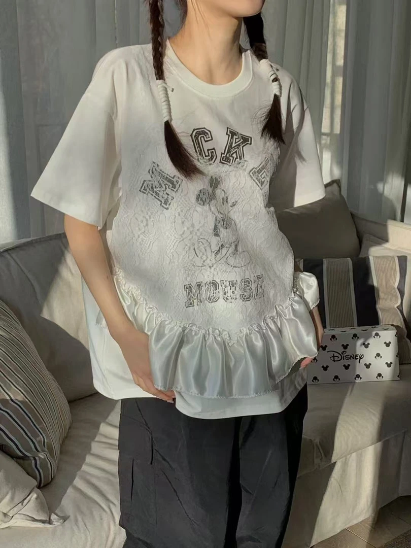 【no退no换】芳芳在韩国 东大门正品代购/DE家/蕾丝吊带假两件卡通T