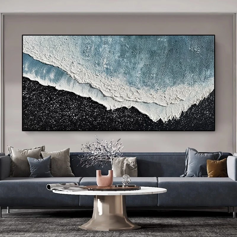 【星辰大海】横幅客厅黑色沙发背景墙砂岩装饰画肌理挂画玄关砂岩画