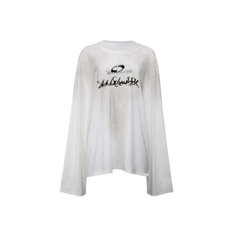 【茉舍】SENSEAWEEK于文文同款喷脏水洗做旧循环长袖T恤LG011-499