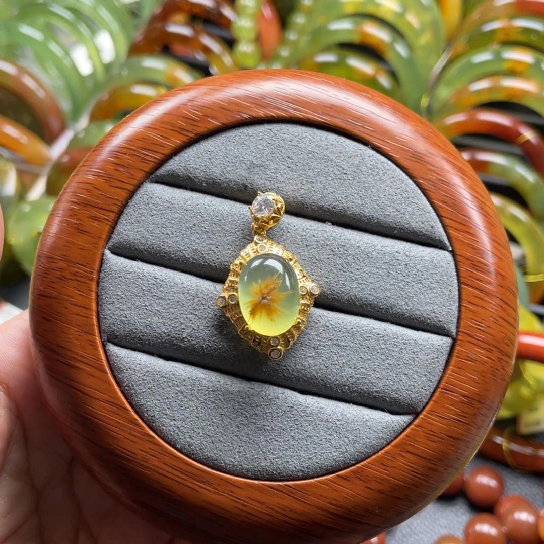 银S925镀金镶嵌蛇纹石玉颈饰