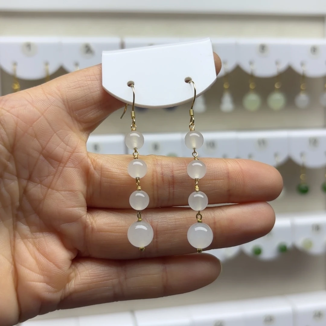 石英质玉（金丝玉）银S925镶嵌耳饰