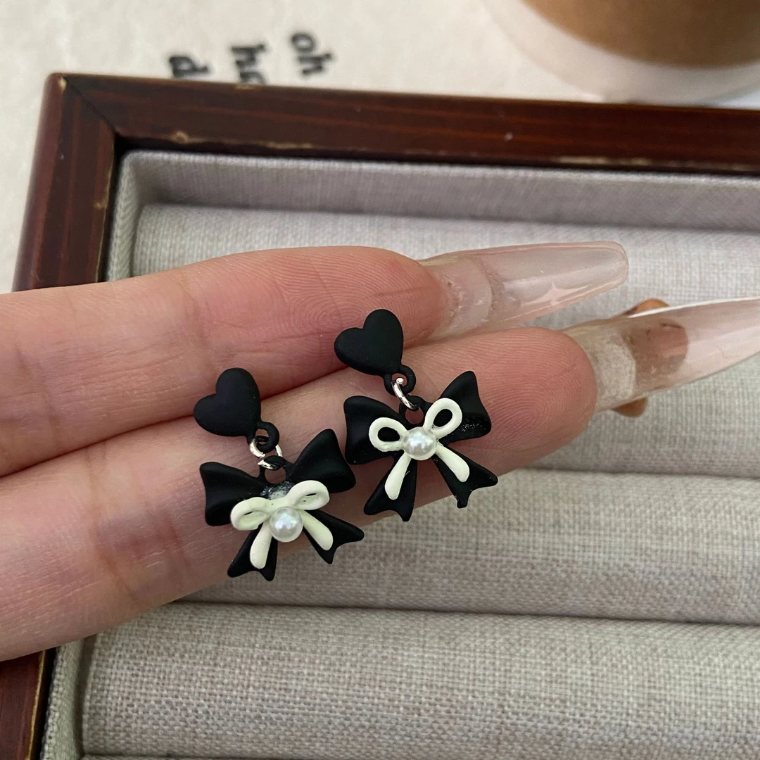 铜合金锆石耳饰 粉色蝴蝶结爱心耳环甜美少女气质百搭耳饰小众设