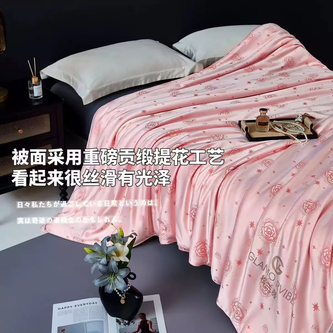 a类格兰薇贡缎提花手工蚕丝被100%桑蚕丝春秋被子空调被四季通用