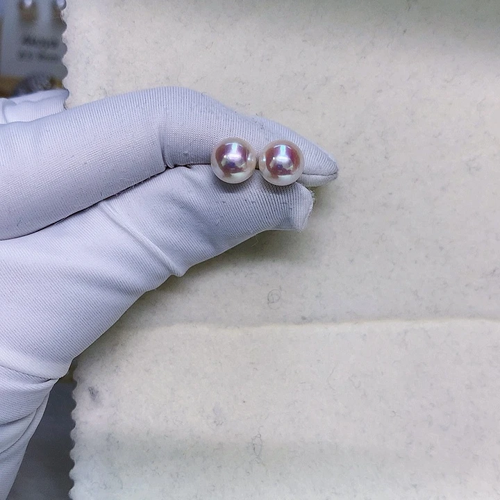 海水珍珠18K金镶嵌耳钉7.5-8