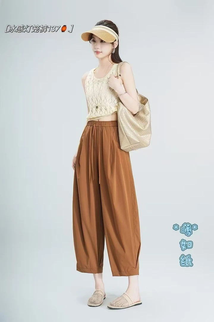 八分高腰轻薄灯笼裤